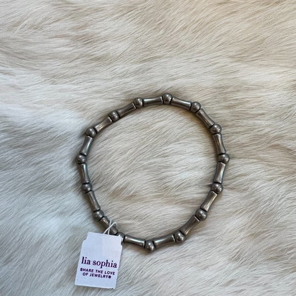 LIa Sophia Dot Dash Bead Stretch Bracelet Silver Tone Metal Minimalist 14832 - Picture 11 of 11